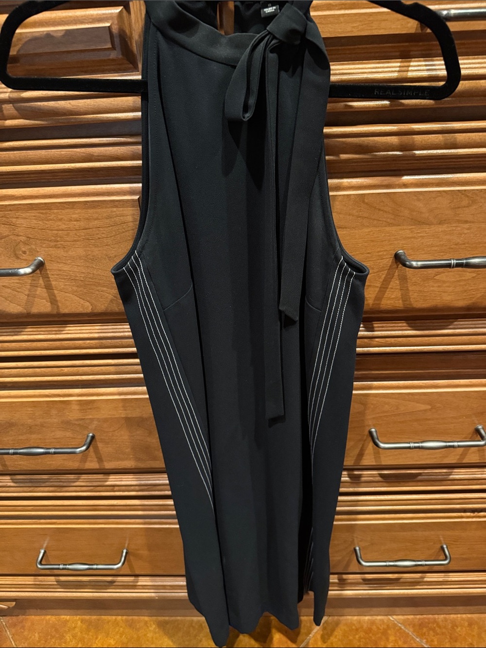 Ann Taylor Black Sleeveless Midi Dress with Tie-Neck